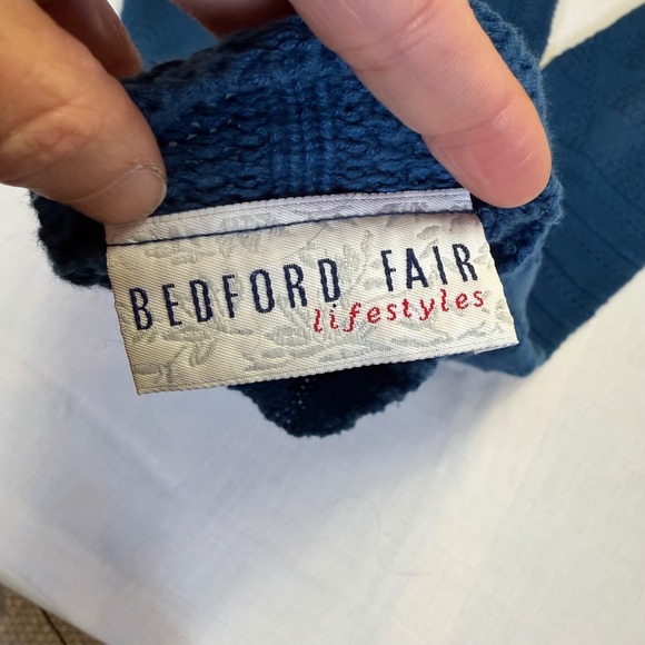 Vtg Bedford Fair‎ Blue Knit Cotton Diamond Pattern Mock Neck Sweater Medium - Picture 5 of 9